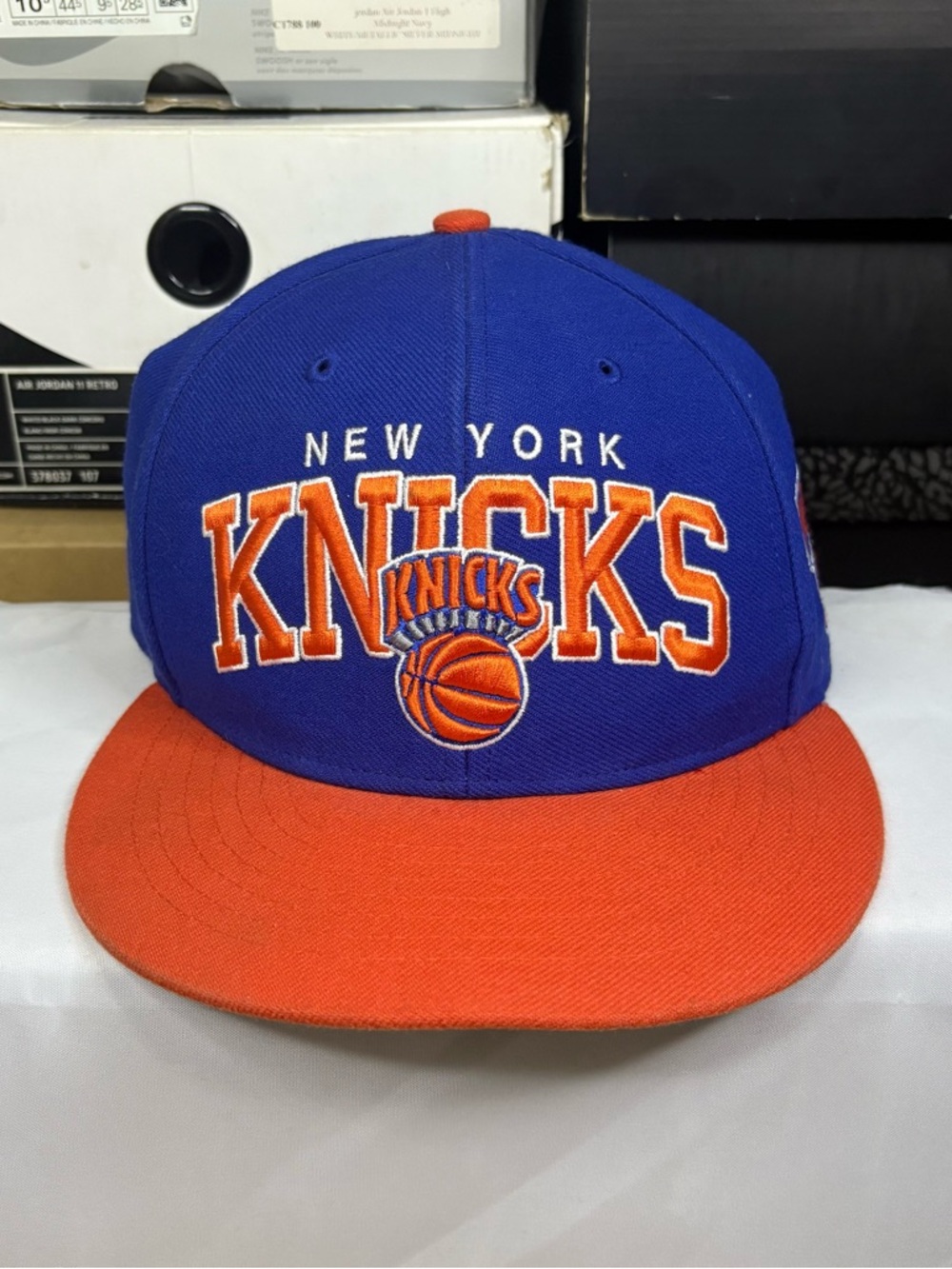 Mitchell Ness New York KNICKS Basic Basketball NBA Snapback Hat Blue Orange
